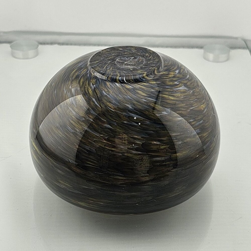 Handblown Art Glass Double Wall Swirled Brown Bowl 4" tortoise shell design - Picture 8 of 12
